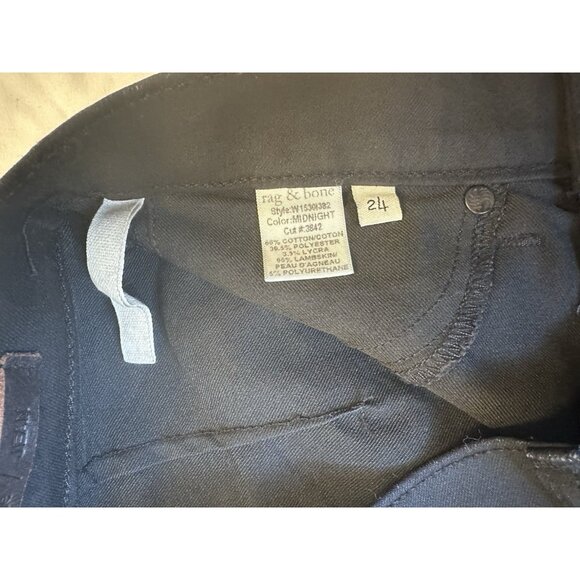 Rag & Bone Jeans Womens Midnight Black Leather Panel Skinny Pants Made USA 24x29 - Picture 5 of 9